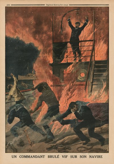 Un Capitán quemado vivo a bordo de su barco, ilustración de la contraportada de 